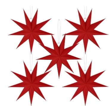 SUNBEAUTY 5PCS Red Paper Star Lanterns Hanging Paper Stars Christmas Party Hanging Lampshade Paper Star Christmas Wedding Birthday Holiday Xmas Ceiling Home Party Decorations(12 Inch — image 1