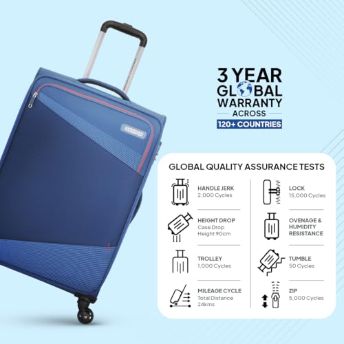 Image of American Tourister Mystic | Cabin Trolley Bag (58 cm) | 360 4 Wheel Travel Luggage | 1 Compartments | Soft Luggage Polyester Expandable Suitcase | Mounted Combination Lock | 3 Years | Dutch Blue