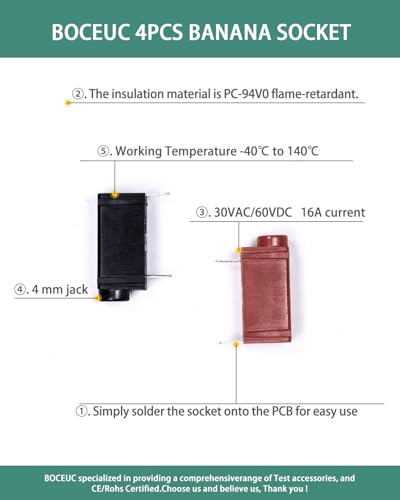 Image of 4mm Test Jack, Horizontal Straight PCB 4mm Banana Female Jack Test Socket Red + Black