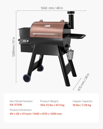 Image of VEVOR Wood Pellet Grill Smoker, 8 in 1 BBQ Grills for Outdoor Cooking, 575 Square Inches Cook Area Electric Smokers, with WiFi-app Control, LCD Screen Controller, Meat Probe, 500F Max Temperature