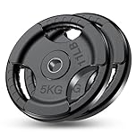 FK Sports Standard Weight Plates - Cast Iron Weight Plates with Rubber finish, 1 inch opening, 2.5kg, 5kg, 10kg, 15kg, 20kg, 25kg Tri Grip Barbell Weights, Gym Equipment, Sold in Pair (2 X 5KG)