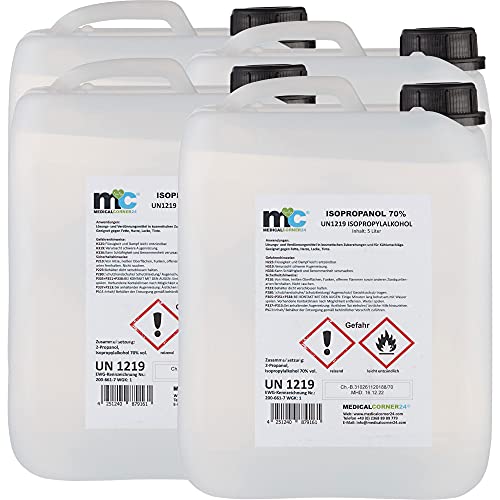 Medicalcorner24 Isopropanol 70% isopropylalkohol Garrafa de 4 x 5 l, Alcohol