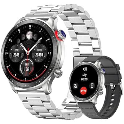 RIVERSONG Smart Watch for Men, 1.43 AMOLED Display with Bluetooth Calling, Heart Rate, Sleep, and SpO2 Monitor, 100+ Sports Modes, for iPhone/Android, Titanium Silver