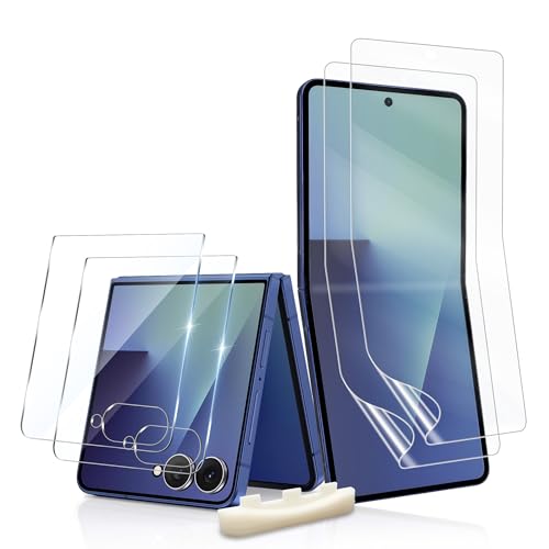 2+2 Pack for Samsung Galaxy Z Flip 7 Screen Protector Tempered Glass for 4.1 Outer Screen + Flexible Film for 6.9 Inner Screen Full Coverage HD Clear Bubble-Free Case Friendly for Z Flip 7 5G