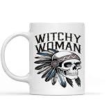 Gift Design Idea Witchy Woman Skull Halloween Witch Bohemian Feather Tattoo Gypsy Office 11 Oz White Ceramic Coffee Mug