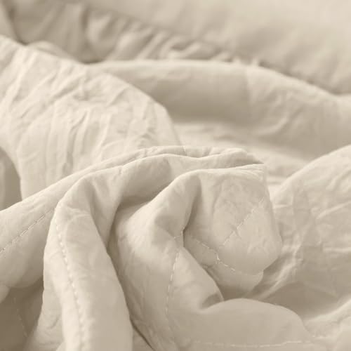 QSH Ruffle Skirt Bedspreads King Size,Shabby Vintage Chic Bedding Farmhouse Ruffled Bedspreads Shabby Ruffle Coverlet Long Drop Bedspread with Split Corners Ultra Soft Lightweight 3pcs