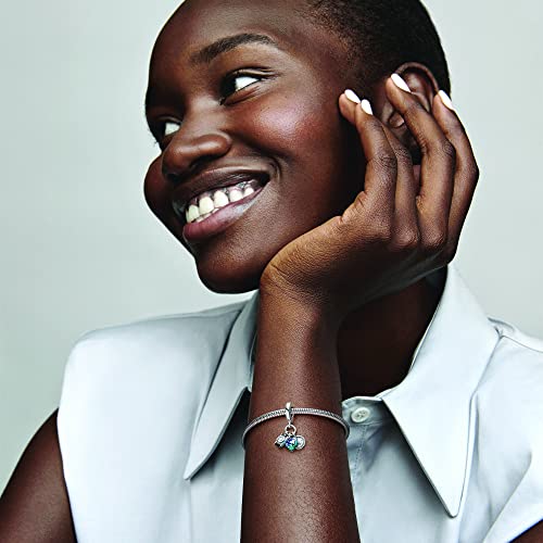 Pandora Women's Camera, Heart And Compass Sterling Silver Triple Dangle With Clear Cubic Zirconia, Black, Transparent Blue And Green Enamel