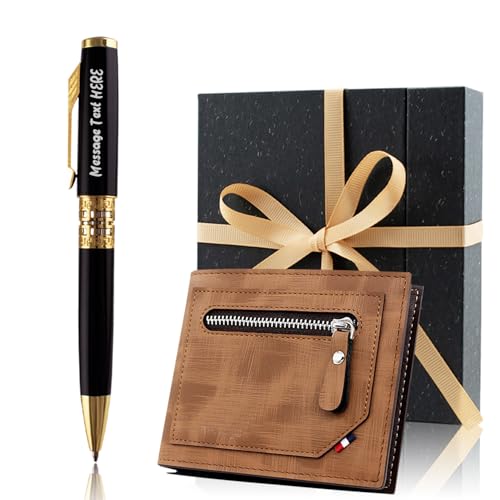 Yastar Stylo cadeau personnalisé avec portefeuille, coffret fantaisie pour affaires, 2 recharges d'encre noire, qualité métal – nom personnalisé
