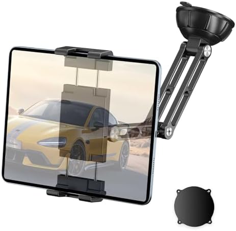 PLDHPRO Tablet Holder for Car Dashboard & Windshield, Suction Cup iPad Mount for Truck, Fits 5.5-14.6" iPad Pro Air Mini Galaxy Tab Fire HD, 360° Rotation, 8" Aluminum Folding Arm