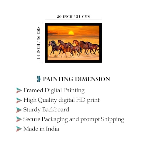 Image of Indianara Vastu Running Seven Horse Painting With Frame 20 Inches X 14 Inches (Style 10)