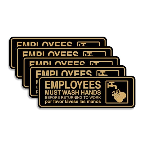 Standard Employees Must Wash Hands Door/Wall Sign - Black/Gold - Small (5 Pack)