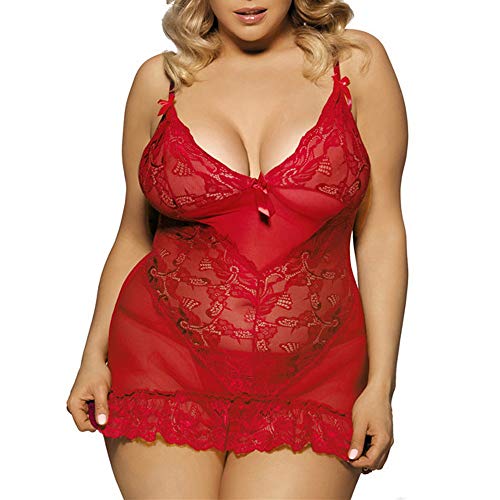 QJDFLL sous-vêtements en Dentelle Sexy à la Mode, Tentation Taille Plus(Rouge,XXL)