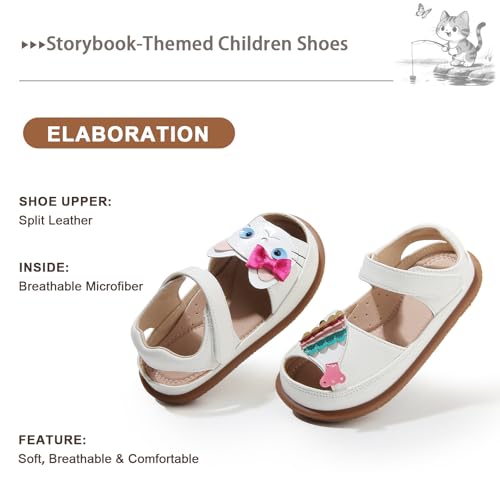 Toddler Girl Sandals with Flower, Breathable Leather kids Closed Toe Sandals, Soft Rubber Non-Slip Summer Shoes for Little Girls 2-7 Years 6