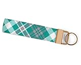 Teal Plaid Handmade Keychain Wristlet