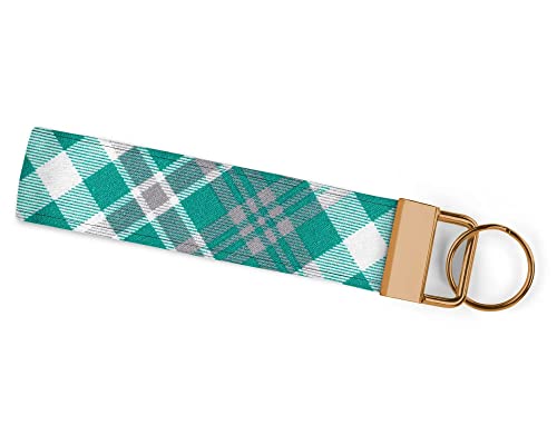 Teal Plaid Handmade Keychain Wristlet