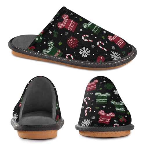 Slippers for Women Mickey Mouse Snowflake Hat Pattern Soft Winter Warm Shoes Indoor Outdoor Non-Slip House Travel Slippers4