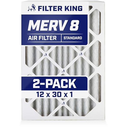 Filter King 12x30x1 Air Filter | 2-PACK | MERV 8 HVAC Pleated A/C Furnace Filters | MADE IN USA | Actual Size: 12 x 30 x .75"