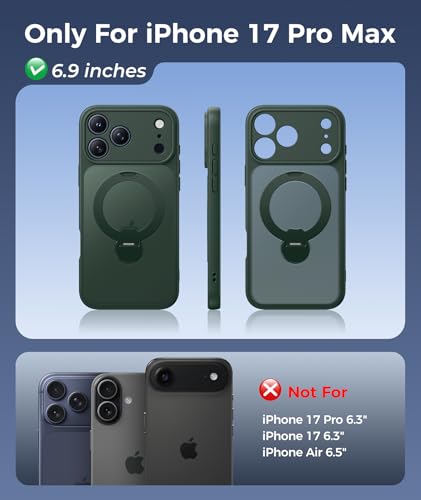 Image of FNTCASE for iPhone 17 Pro-Max Case: [360 Spin Magnetic Stand] [Compatible with Magsafe] [Screen Protector] Translucent Matte Military Grade Shockproof Full Camera Protective Phone Cover - Green