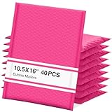UCGOU Bubble Mailers 10.5x16 Inch 40 Pack Usable Size 10.5x15 Inch Large Padded Envelopes Hot Pink Waterproof Packaging Bag for Shipping Self Seal Strong Adhesion Envelope for Jewelry Makeup Supplies