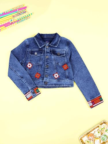 Image of Girls Full Sleeve Solid Crop Denim Jacket