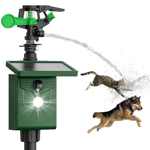 Solar Ultrasonic Animal Sprinkler Repeller with Motion Sensor Deer Repellent Motion Activated...