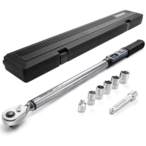 GROWNEER Llave dinamométrica digital, 12,5 – 250,7 Ft-lbs/17-340 nm, 1/2 pulgadas Drive Pound, juego de llaves dinamométricas electrónicas con indicador LED de zumbador y colorido, motor de bicicleta