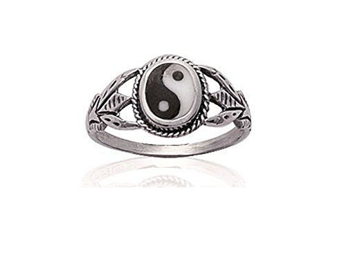 Bague en Argent 925/000 - Cabochon Ying Yang - Bijoux Femme Homme Mixte