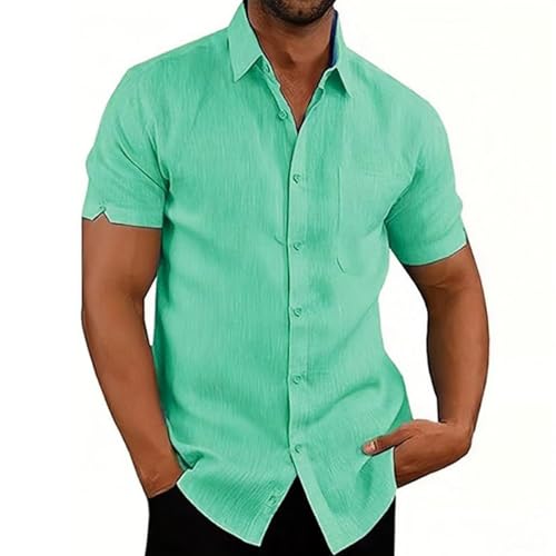 MSIYOW Camisa Manga Corta Hombre Camisas de Verano Casual Shirt con Botónes Camisa con Bolsillo Ajuste Regular (XL, Verde Claro)