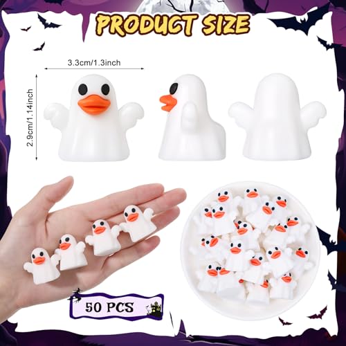 Image of Gejoy 50 Pcs Mini Ghost Rubber Ducks Halloween Mini Duck Figurines Bulk Spooky Tiny Party Decoration for Ducking Party Favors Halloween Carnival Supplies