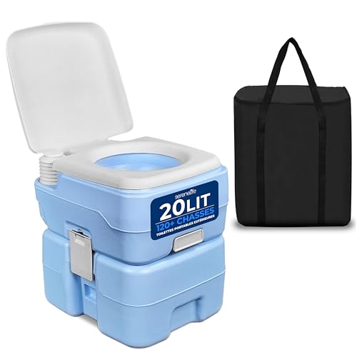 SereneLife Toilette Portable 20L pour Camping, VR, Bateau et Activités de loisirs. 120 Chasses, Réservoir Détachable avec Pulvérisateur à Main et Sac de...