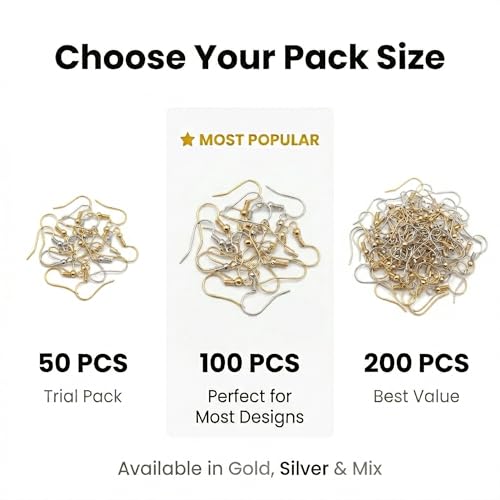 Image of Earring Hooks for Jewellery Making | 50 pcs Gold & Silver Mix Colour | Fish Hook Ear Wires for Earrings | DIY Jewellery Findings & Craft Supplies (25 Gold + 25 Silver) (H-M50)