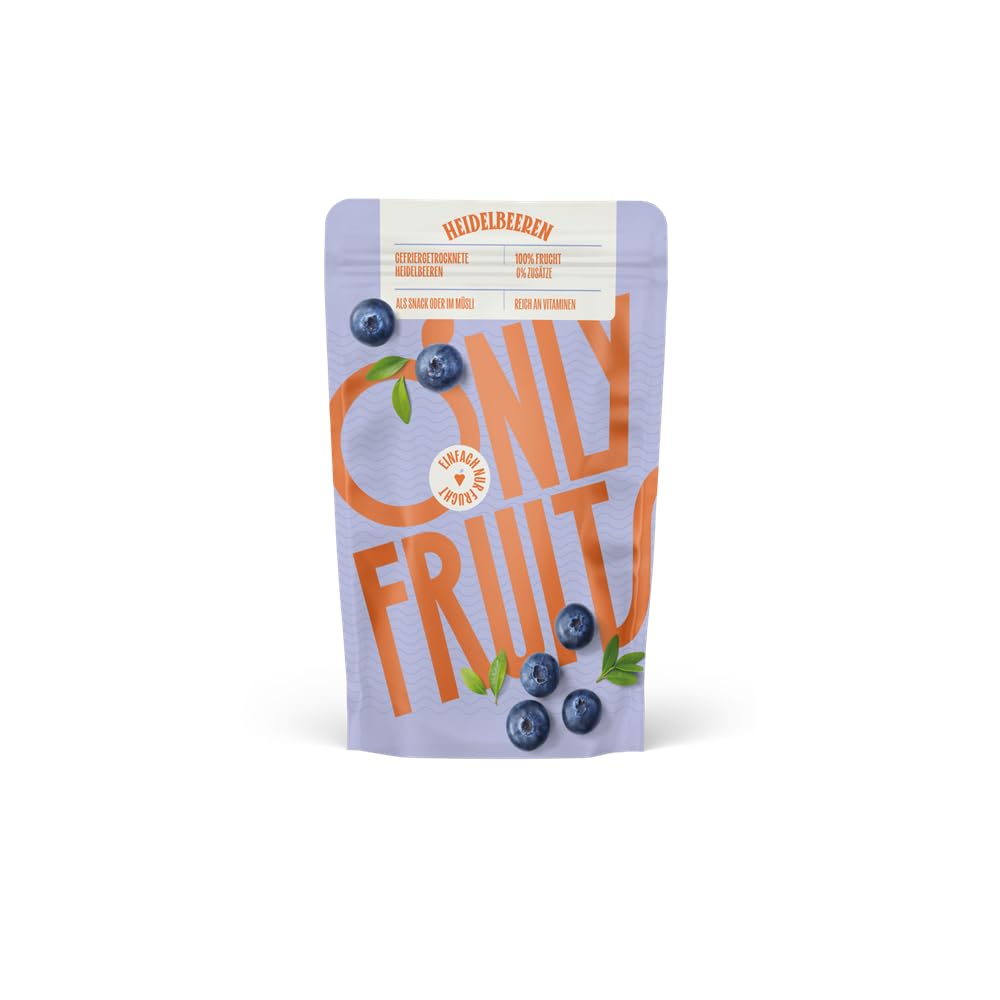 ONLYFRUITS | Heidelbeeren | Trockenobst | Gefriergetrocknet | Intensiver Geschmack | Ideal als Snack oder im Müsli | 30 Gramm