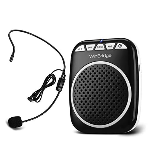 WinBridge Amplificador de Voz portátil Ultraligero Recargable Cintura Apoyo Formato MP3 Audio para Profesores, Entrenadores, guías, presentaciones, Trajes WB001 con Cable