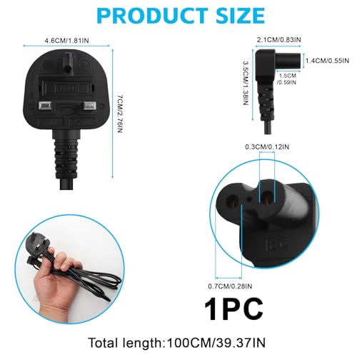 Power Cable Compatible with Samsumg TV 3M, Fig Figure 8 Cable Right Angle IEC C7 Power Lead 2 Pin Mains for PS4 PS5 Xbox Toshiba Panasonic JVC Philips LG Sharp Sony Asus Toshiba Laptop UK Wall Cord - Image 5