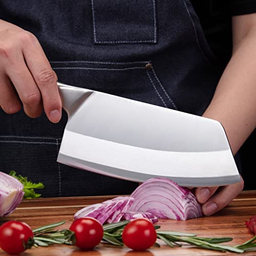 Fashionwu Chef Knife, 8 Inch Meat Cleaver Knife, High Carbon Stainless Steel Butcher Knife With Forged Blade & Wooden Handle,Traditional Chinese Cleaver For Meat Cleaving, Vegetable Slicing #TOP6