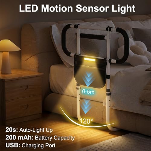 Rieles de cama para adultos mayores ajustable barrera anticaídas con LED 4