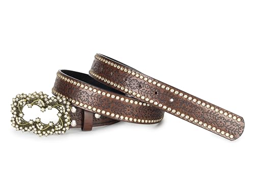 FGSS Women Rhinestone Embossed Belts Fashion PU-Leather Waist Belt Western-Cowboy Cowgirl Belts with Diamond Buckle4