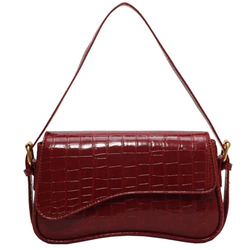 Sac en cuir PU vin rouge texturé crocodile à sangle réglable chic