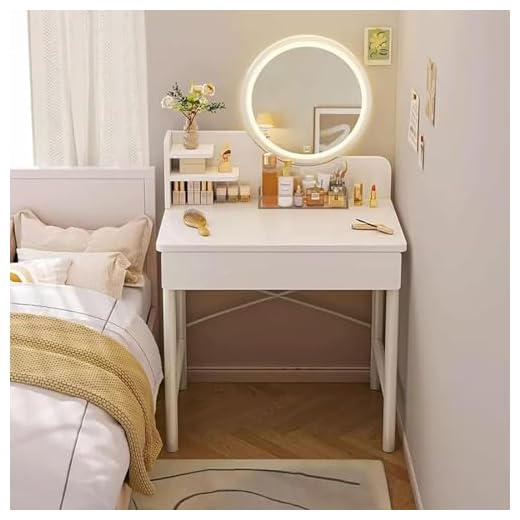 QLYEPHNE Tocador de Maquillaje para Niñas, Tocador Moderno con Espejo de Maquillaje LED, Tocador de Maquillaje Moderno con Cajones y Estantes de Almacenamiento (Color : 60cm/23.6in)