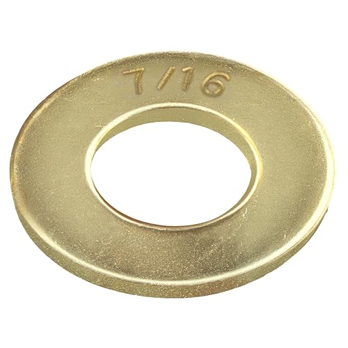 Image of 7 /16 inch (100 Pack) Grade 8 SAE Washer, Thru-Hardened, Yellow Zinc by Makers Bolt