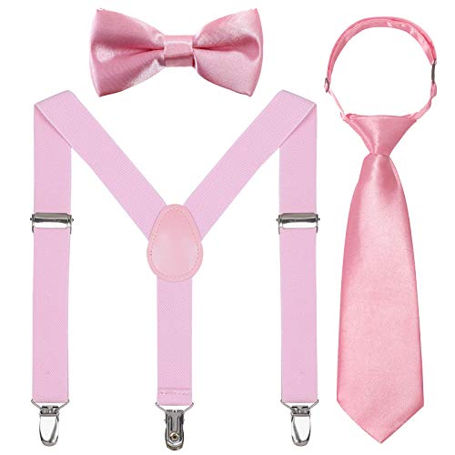 Kajeer Kids Suspender Bowtie Necktie Sets - Adjustable Elastic Classic Accessory Sets for 6 Months to 13 Year Old Boys & Girls (Pink, 26 Inches (Fit 6 Months to 6Years))