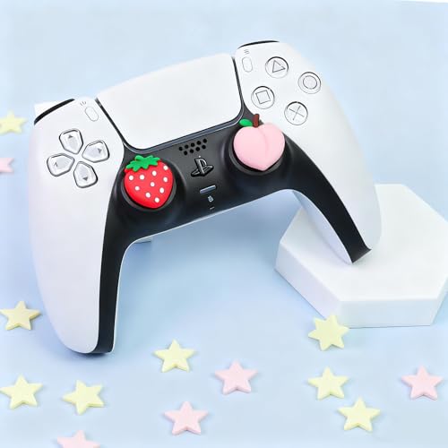 Image of PERFECTSIGHT Cute Peach Strawberry Thumb Grip Caps for Switch 2, PS5, PS4, Xbox Series X /S, Xbox One, Switch PRO Controller, 4PCS Kawaii Soft Rubber 3D Analog Thumbsticks Grips Joystick Cover