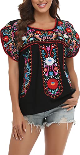 YZXDORWJ Women's Summer Boho Embroidery Mexican Bohemian Tops Shirt Tunic4