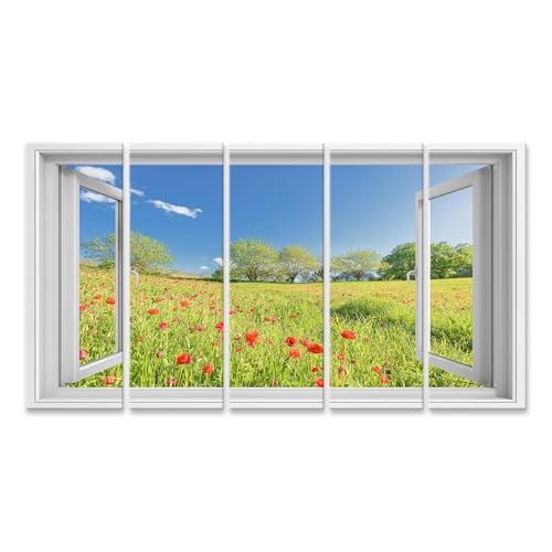 Poster et image murale de fenêtre ouverte avec tableau sur toile de paysage