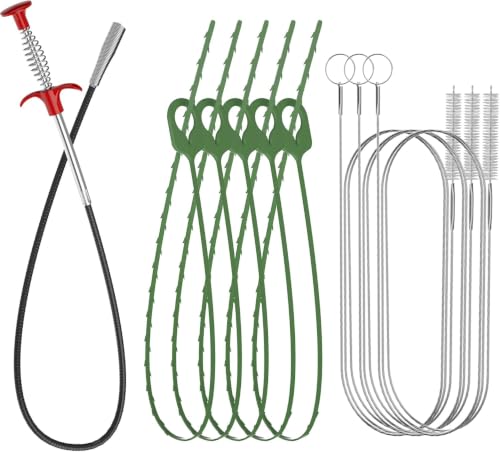 9Pcs Drain Snake Hair Removal Tool Set, Sink Drain Snake & Cleaning Brush
