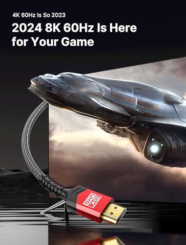 JSAUX 10K 8K HDMI câble 15FT, Ultra Haute vitesse HDMI 2.1 (8K@60Hz 7680x4320, 4K@240Hz/120Hz), 48Gbps Longue HDMI à HDMI Cord Compatible avec PS5/PS4/X-Box/Roku Télévision/TVHD/Blu-ray/LG/Samsung QLED