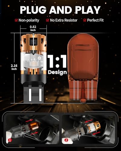 Image of LASFIT 7440 7443 LED Bulb Amber Built in Resistor Anti Hyper Flash Canbus 7443 Front Rear Turn Signal Lights with Fan 7444na 7441 7444 7440NA W21W WY21W Bulbs No Load Resistor Need(Pack of 2)