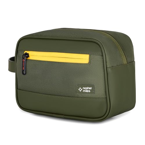 Image of Nasher Miles Stash Toiletry Kit | Cosmetic Bag | PU & Polyester | Travel Pouch Organizer | Multipurpose Storage Compartments & Carry Handle | Travel Accessory for Men & Women (Olive)