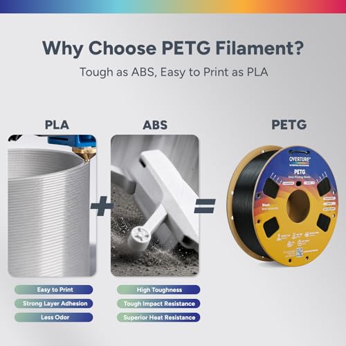 Image of OVERTURE PETG Filament 1.75mm, 2kg Spool (4.4lbs), Neatly Wound Durable PETG Filament for 3D Printer, Dimensional Accuracy + /- 0.02mm, 3D Printer Filament (Black 2kg*1)
