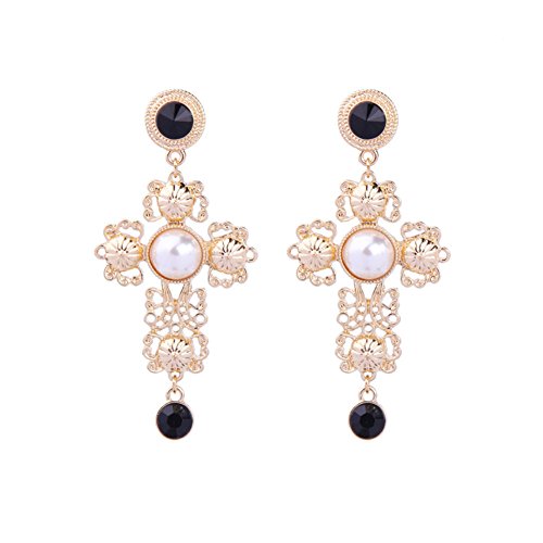 Tonpot 1 par de Bonitos y Elegantes Pendientes de Cruz de Perlas barrocas para Mujeres y niñas